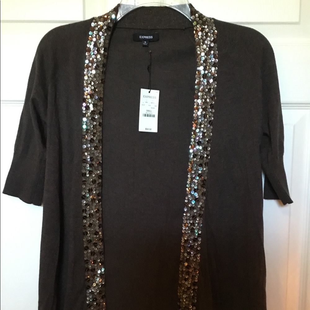 EXPRESS Brown Open Cardigan w/Sequin Border NWT Sm